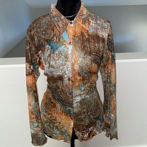 🛑SOLD🛑Vintage y2k 90s Long Sleeve Button Down Blouse Multicolored Size Medium